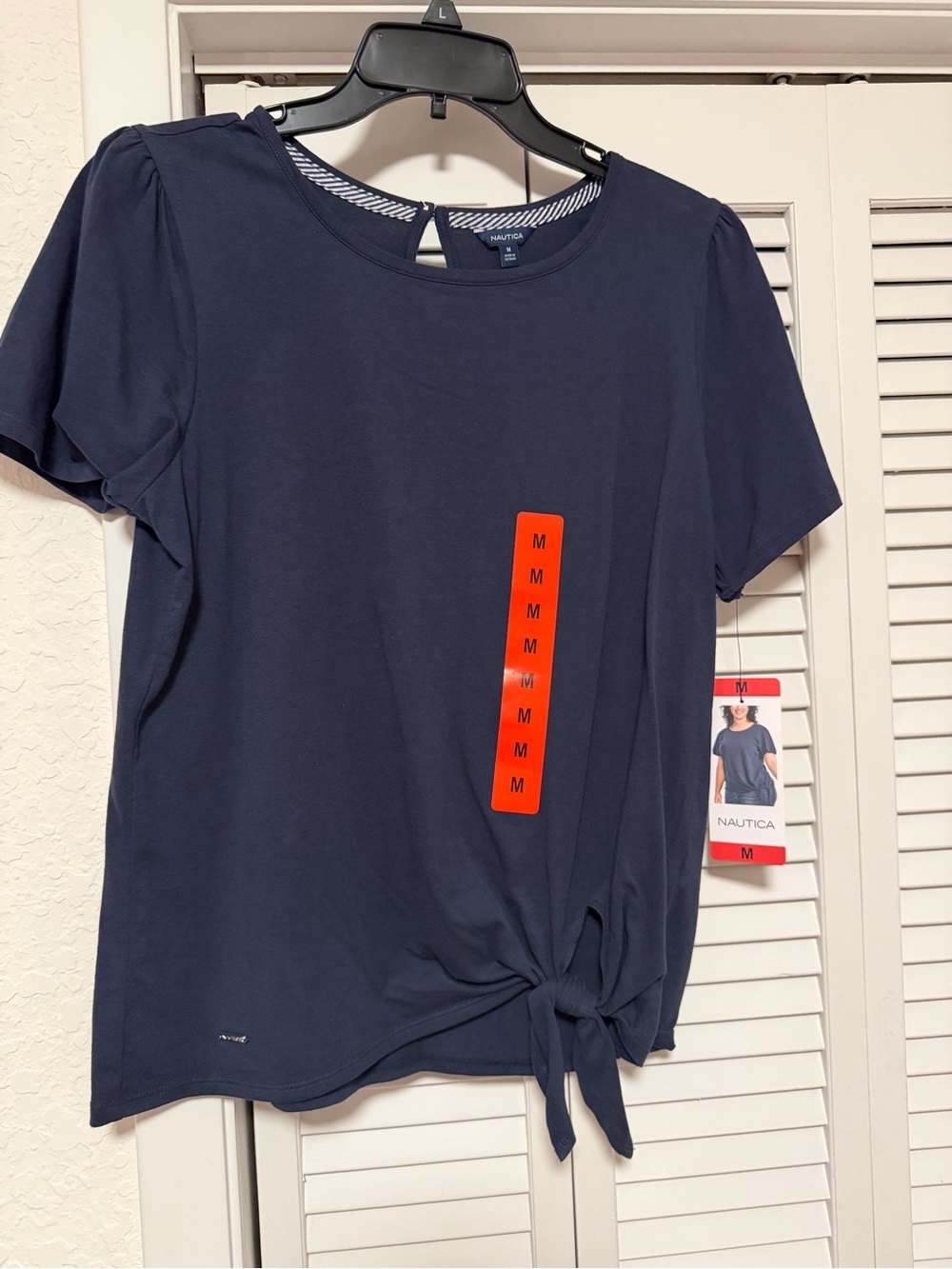 Nautica Navy Side Tie Short Sleeve Top Medium NWT - Picture 2 of 8